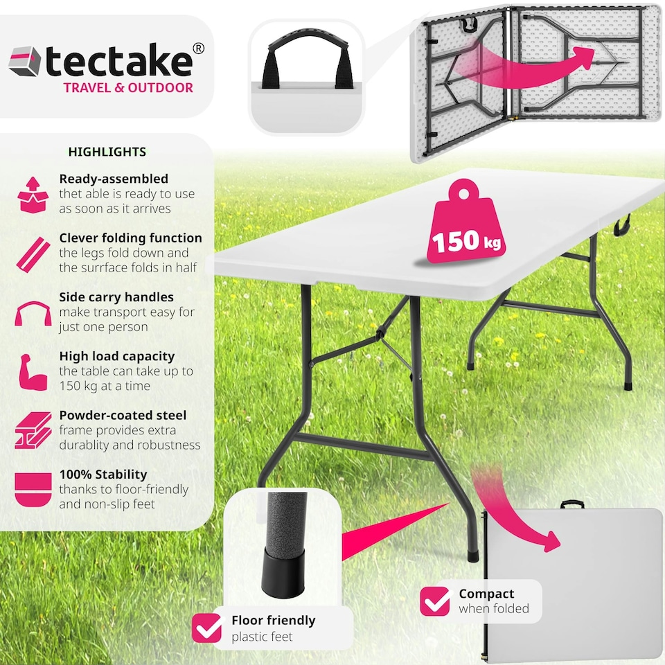 image 1 of Camping Table - foldable with carry handle White