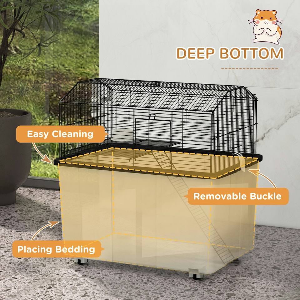 image 1 of PawHut Hamster Cage, Two-Tier Gerbil Cage w/ Deep Bottom, Ramp, Food Dish