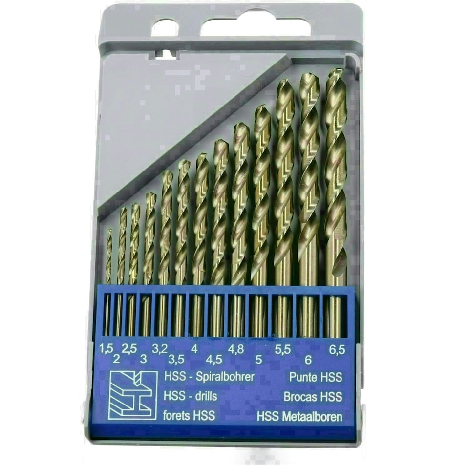 image 1 of 13pc HSS Cobalt Twist Drill Bit Set Metric MM Sizes 1.5mm - 6.5mm Drilling