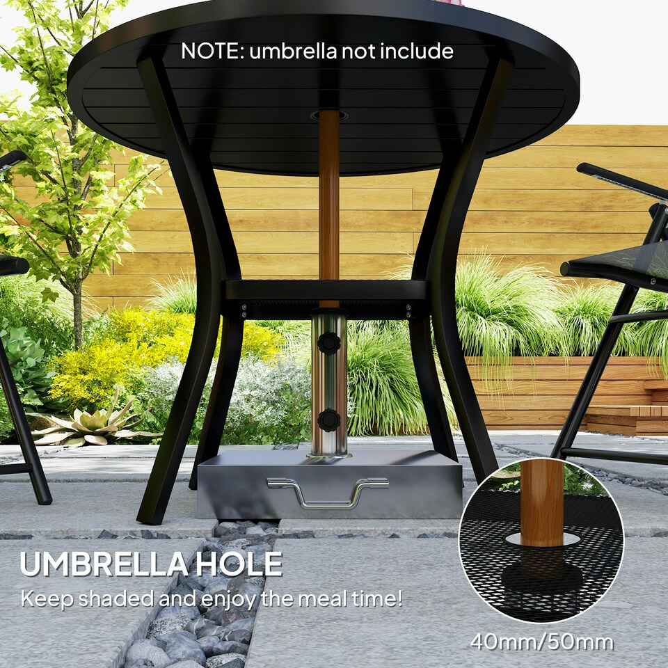image 1 of Outsunny 90 cm Garden Dining Table, Round Garden Table w/ Parasol Hole Black