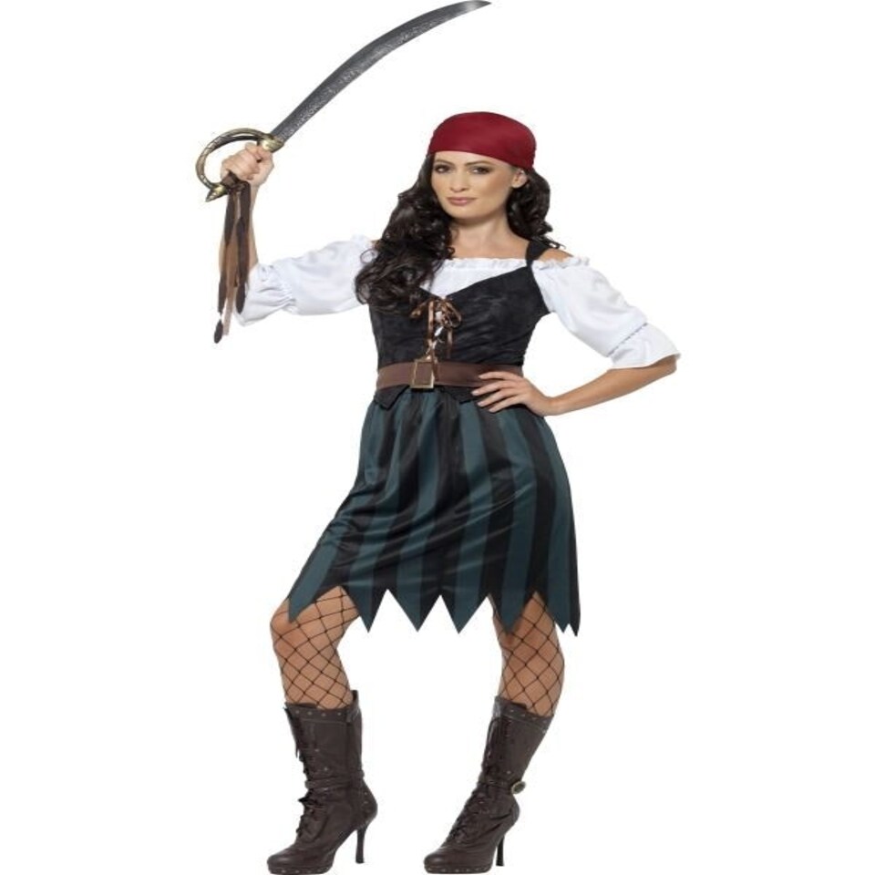 Pirate Deckhand Costume - Blue - with Shirt - Mock Waistcoat - Skirt - Belt & Bandana - 45491S