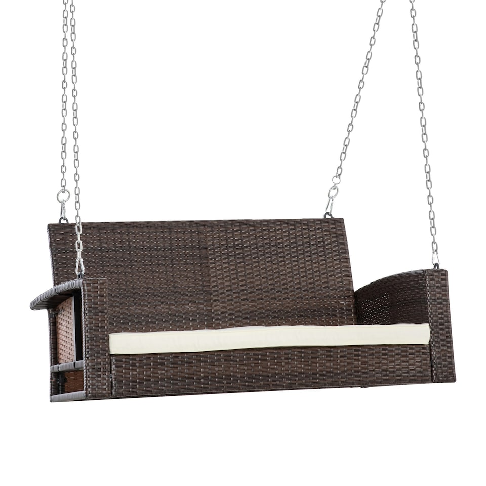 image 1 of Outsunny 2-person Wicker Swing Chair, Porch Loveseat Garden Hanging