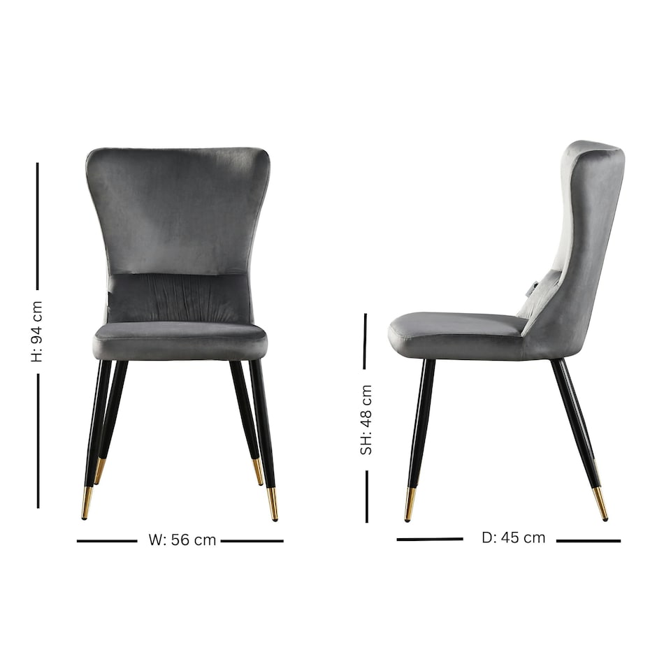 image 1 of Single New York Modern Velvet Dining Chair with High Back, Black Metal Legs | Grey | Gold End Tips
