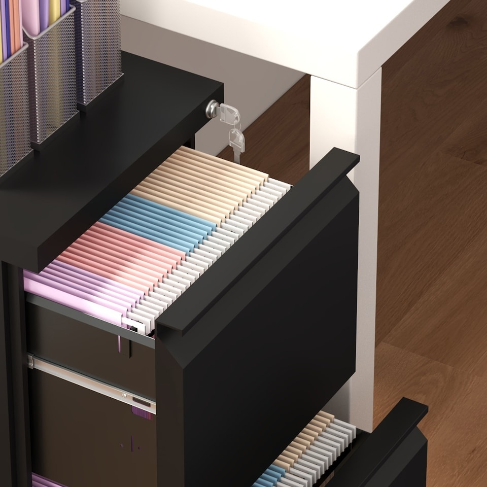 image 1 of Vinsetto 2-Drawer Mobile Filing Cabinet, Steel Lockable File Cabinet for Letter, A4 and Legal Size, Pre-Assembled Body, Black