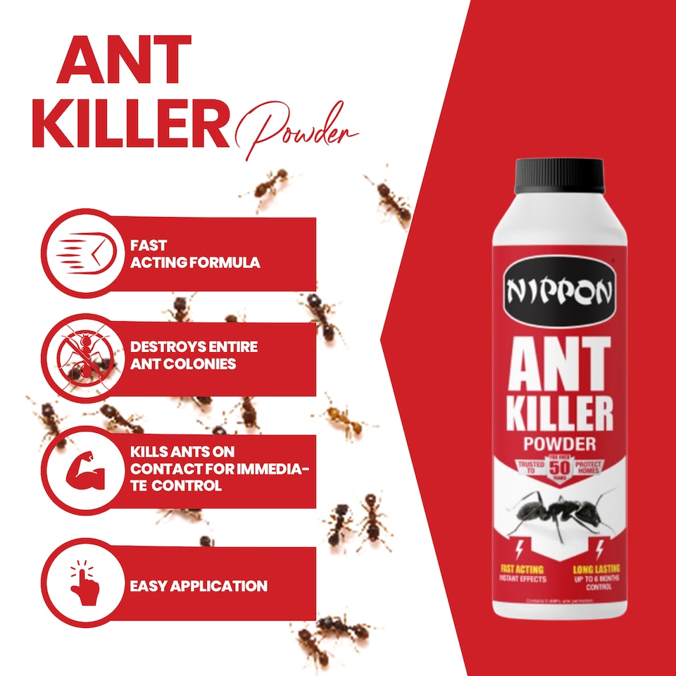 image 1 of Nippon Ant Killer Powder 500g Fast-Acting Crawling Insect Control Indoor & Outdoor Use Kills on Contact Up to 6 Months Protection | White | 1