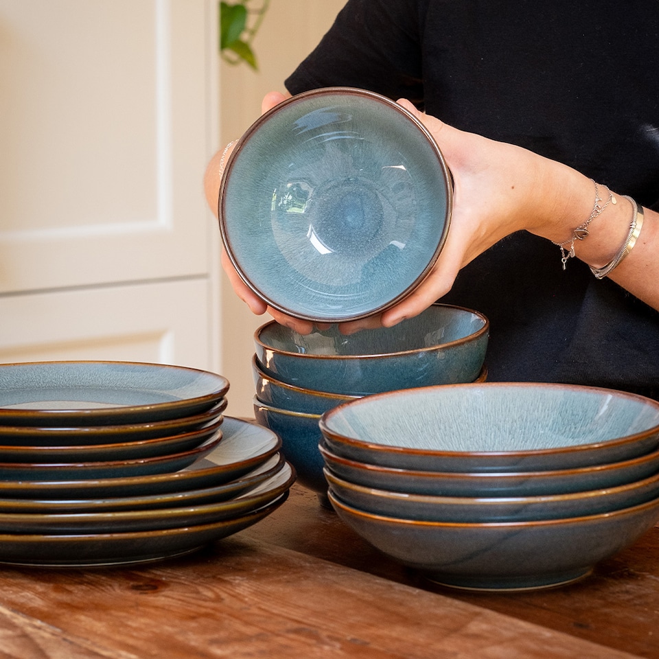 image 1 of Scandi Home Set of 4 Stavanger 21cm Blue Artisan Glaze Ceramic Pasta Bowls | Blue | Dark Blue