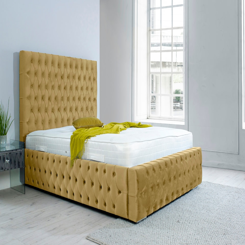 Orella Plush Small Double Bed Frame - Beige