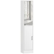 kleankin Tall Mirrored Bathroom Cabinet, Bathroom Storage Cupboard, Floor Standing Tallboy Unit with Adjustable Shelf, White
