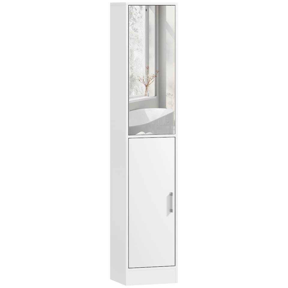 image 1 of kleankin Tall Mirrored Bathroom Cabinet, Bathroom Storage Cupboard, Floor Standing Tallboy Unit with Adjustable Shelf, White
