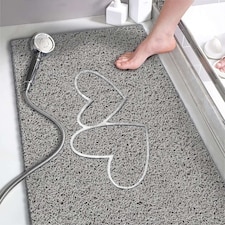 Embossed Spaghetti Anti Slip Shower Mat - Double Heart - 100cm x 40cm | Grey | Grey | Rectangular 100x40cm
