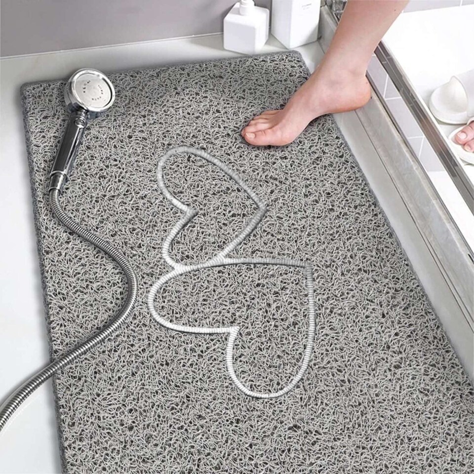image 1 of Embossed Spaghetti Anti Slip Shower Mat - Double Heart - 100cm x 40cm | Grey | Grey | Rectangular 100x40cm