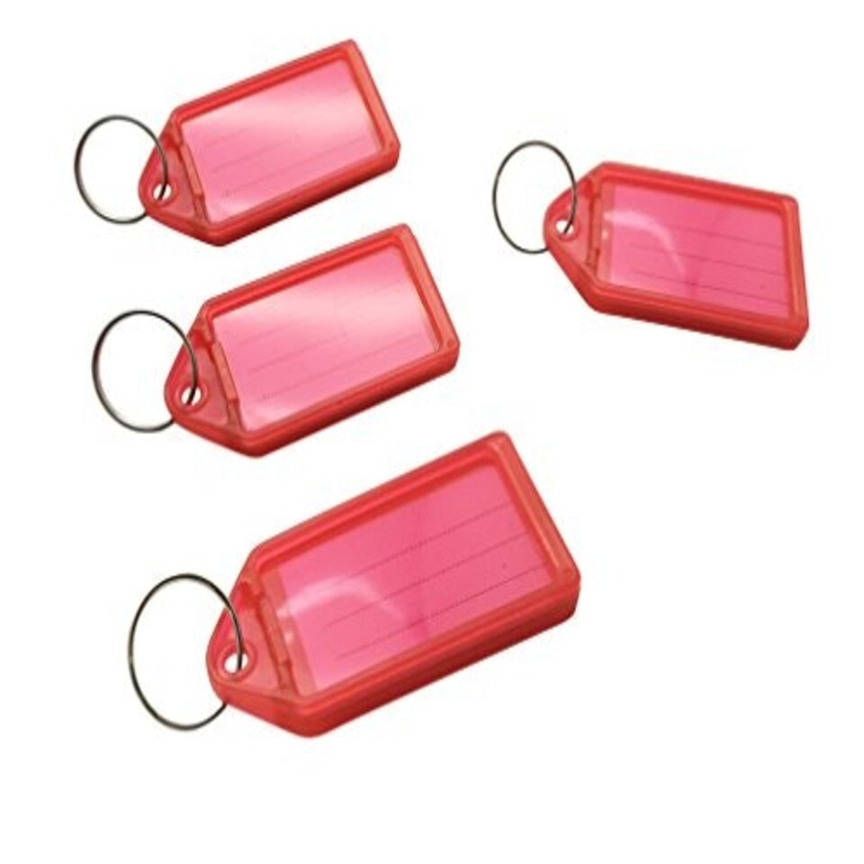 image 1 of Pack of 50 Large Red Identity Tag Key Rings - Sliding Fob Keyrings Coloured