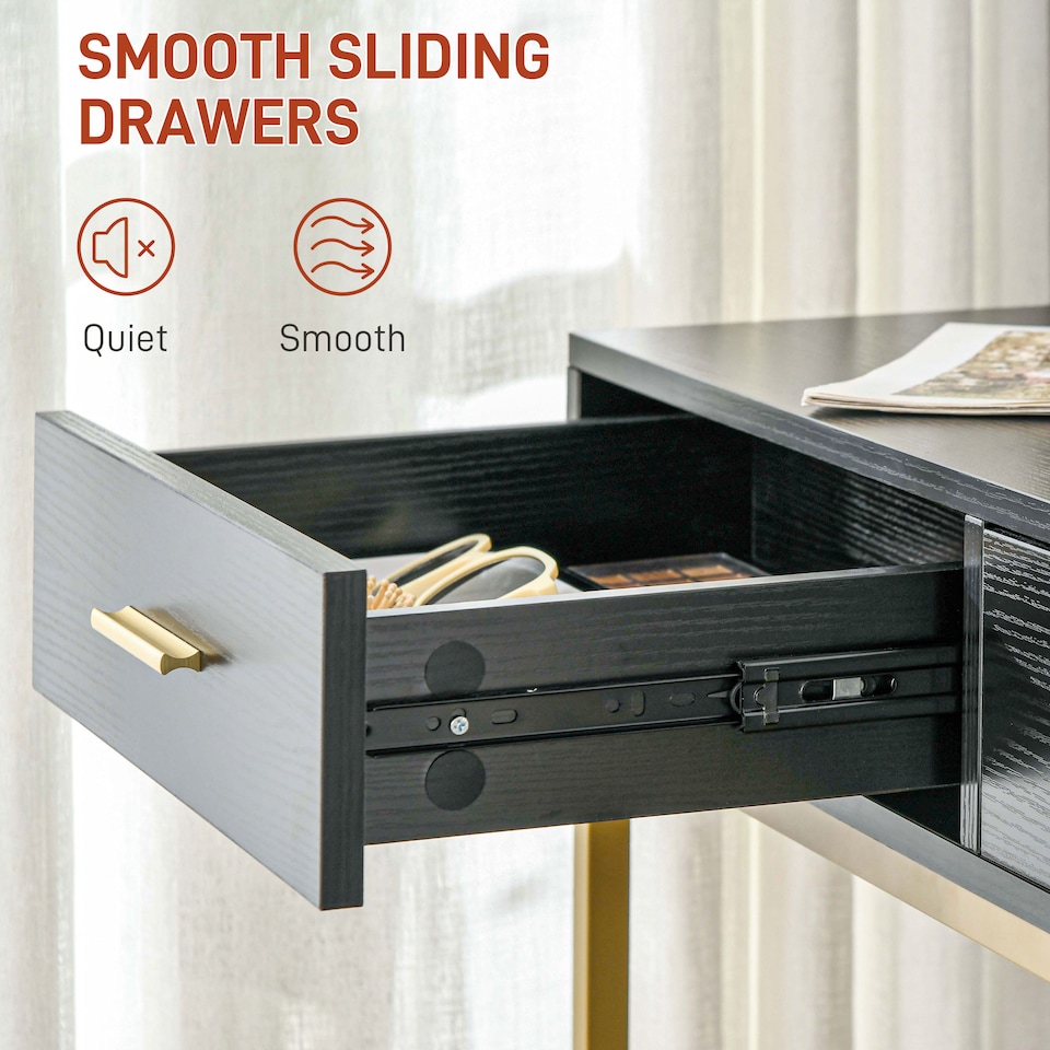 image 1 of HOMCOM Dressing Table with Lighted Mirror, Cushioned Stool, Drawers, Shelves, LED Makeup Vanity Desk Set, Modern Dresser Vanity Table for Bedroom, Black