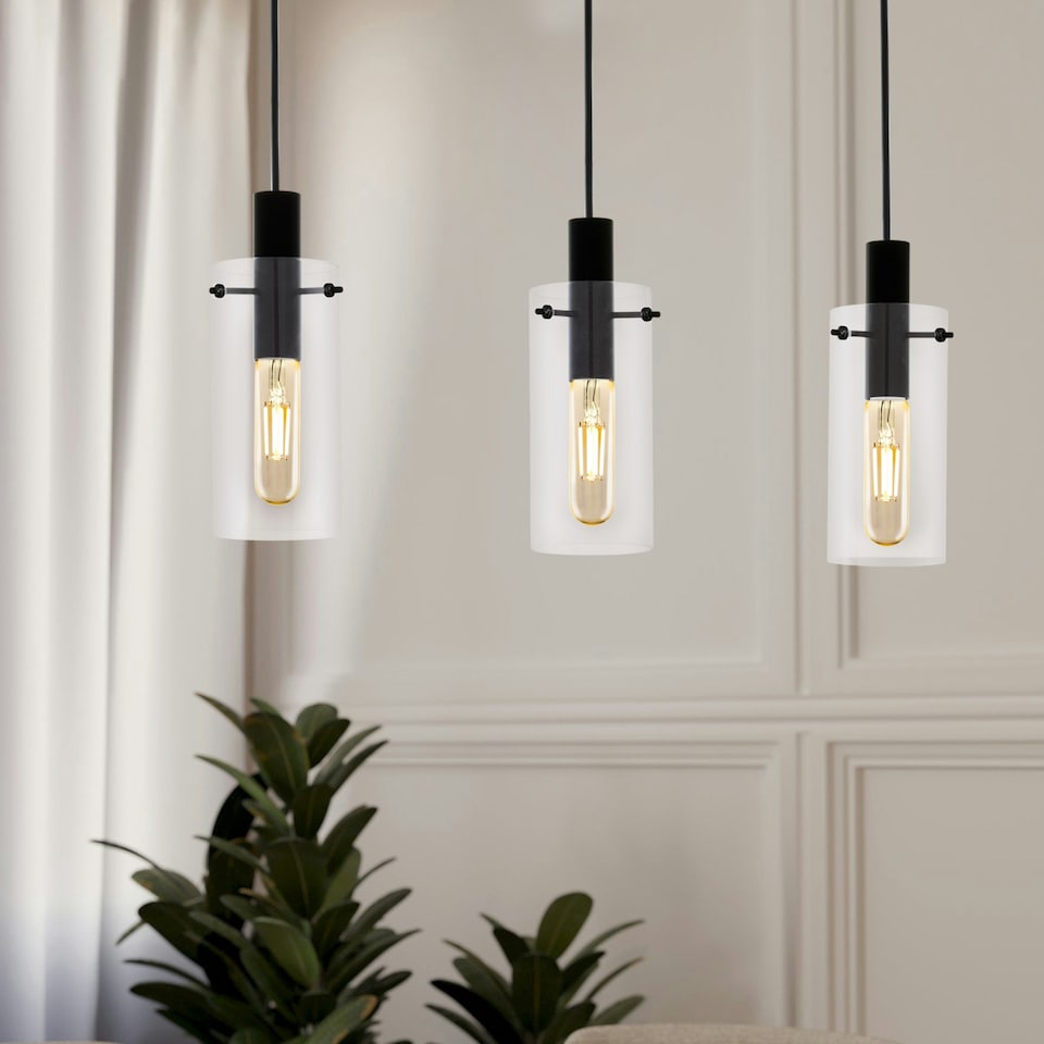image 1 of EGLO Montefino Industrial Black Steel 3 Pendant Light WBS Black