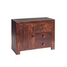 Toko Dark Mango 3 Drawer Sideboard - Solid Mango Wood - L45 x W88 x H75 cm Brown