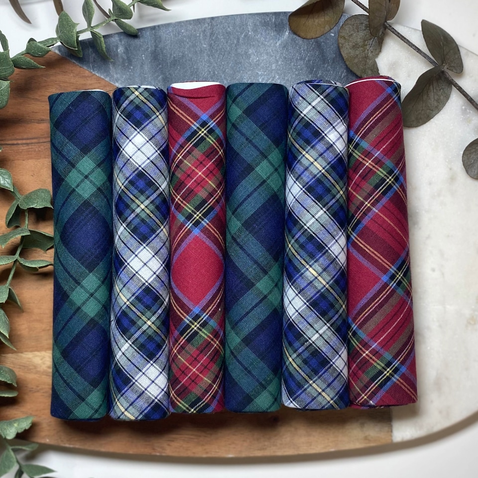 image 1 of Warwick & Vance Pack Of 6 Tartan Design Cotton Handkerchiefs