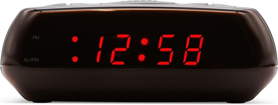 image 1 of Acctim Miramar Digital Alarm Clock USB Mains Powered with Battery Backup Red LED Bedside Alarm Clock