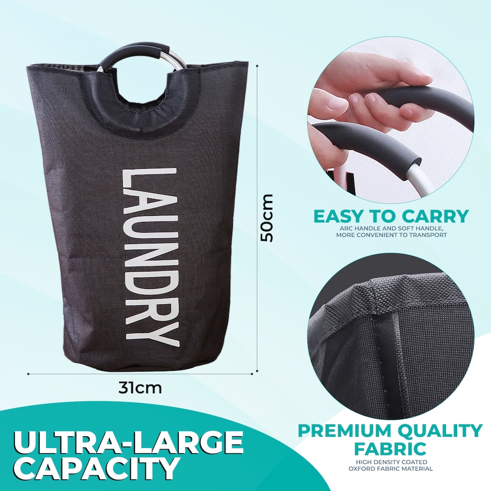 image 1 of 40L Collapsible Laundry Basket, Laundry Hamper with Padded Handles