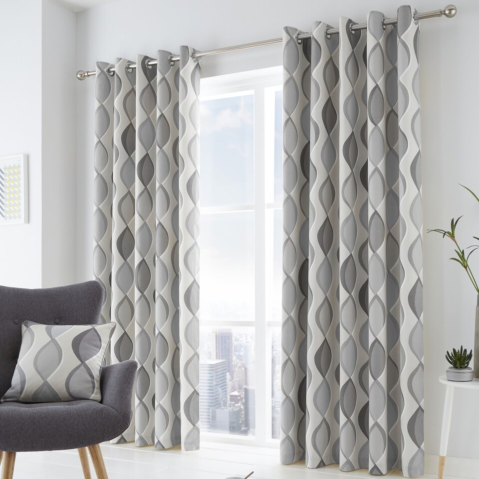 image 1 of Fusion Lennox Eyelet Curtains Grey