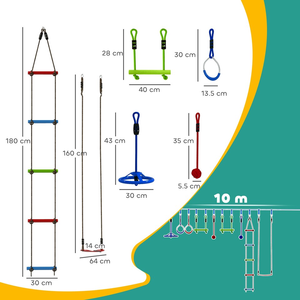 image 1 of AIYAPLAY 10-Piece Zip Line for Kids, for Outdoor, Garden, Multicoloured