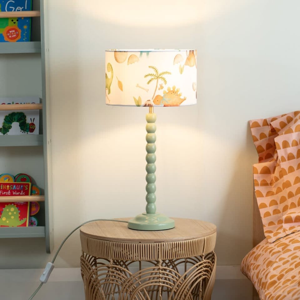 image 1 of ValueLights Bobbles Sage Green Table Lamp with Dino Shade & Bulb | Green