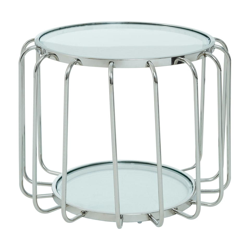 image 1 of Stylish Design Side Table With Glass Top, Quality Crafted Open Cage Design Table, Versatile Modern Table Silver