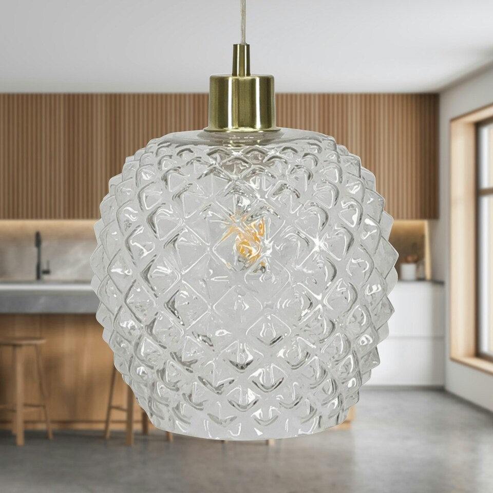 image 1 of First Choice Lighting Set of 2 Baine Clear Textured Glass with Satin Brass Pendant Fittings Bronze | Red