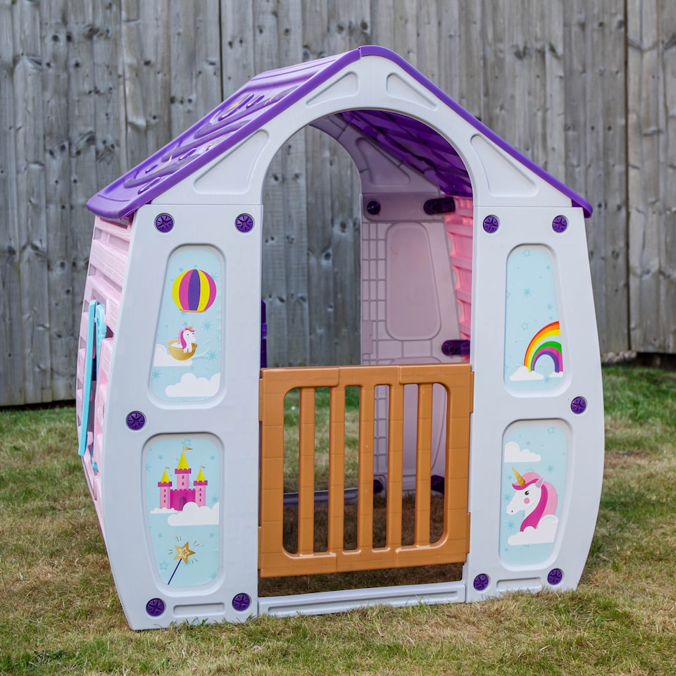 image 1 of 1.09m Purple Kids Indoor Outdoor Plastic Wendy House Unicorn Magical Playhouse