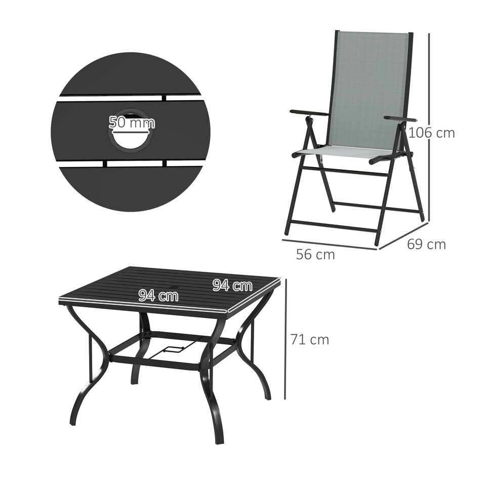 image 1 of Outsunny 5 PCs Garden Dining Set, Folding Chairs and Metal Top Table Grey