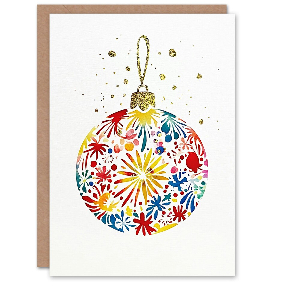 image 1 of Greeting Card Colourful Pattern Bauble Ornament Bright Bold Blank For Him Or Her Art Xmas Christmas Card
