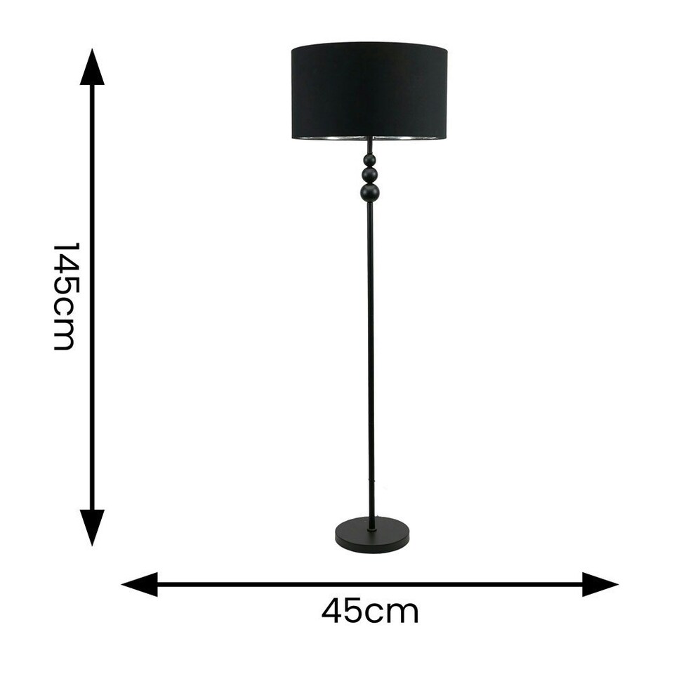 image 1 of ValueLights Marissa Black Stacked Ball Floor Lamp with Black with Chrome Inner Lamp Shade and LED Bulb