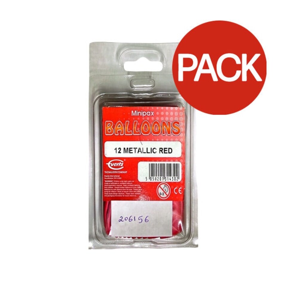 Everts Minipax Latex Metallic Balloons (Pack of 12) - Red - One Size