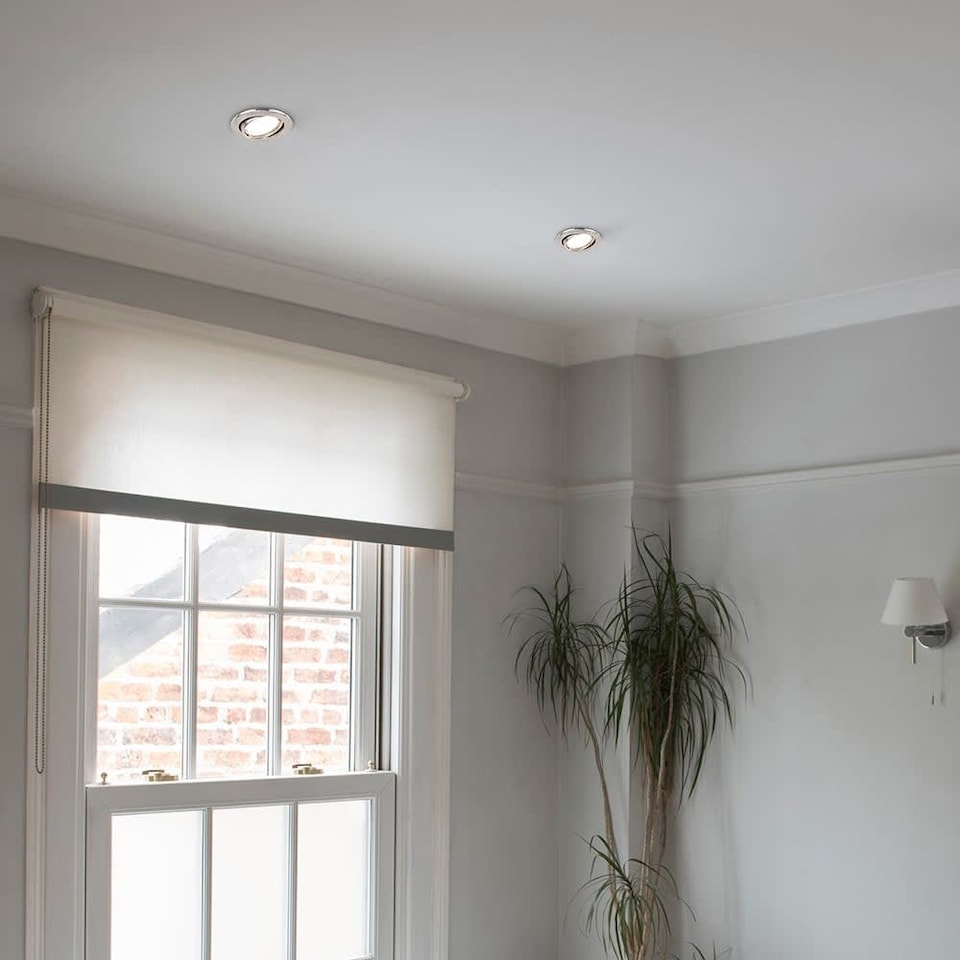 image 1 of ValueLights Downlight Tiltable Fire Rated Brushed Chrome Ceiling Light Fitting Single Pack