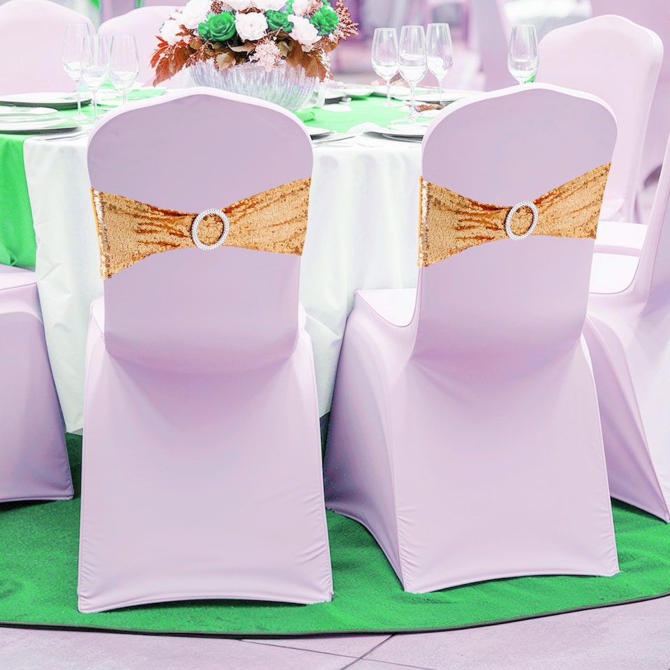image 1 of Sequin Chair Sashes Stretch Spandex Chair Bands with Silver Buckle - 10pcs