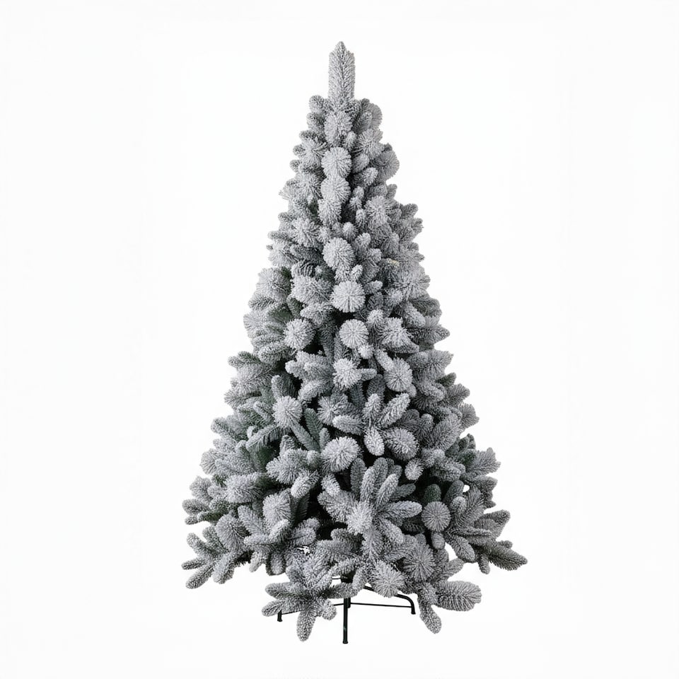 image 1 of 4FT Frosted Snowy Boulder Pine Helsinki Fir Green Tips Bushy Artificial Plain Christmas Tree | White | White