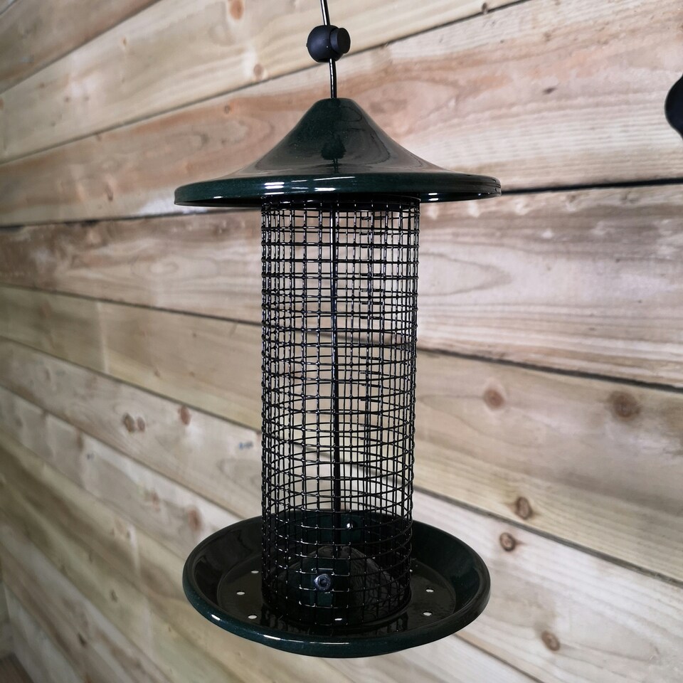 image 1 of Tom Chambers Oriental Stylish Garden Wild Bird Hanging Green Metal Peanut Feeder