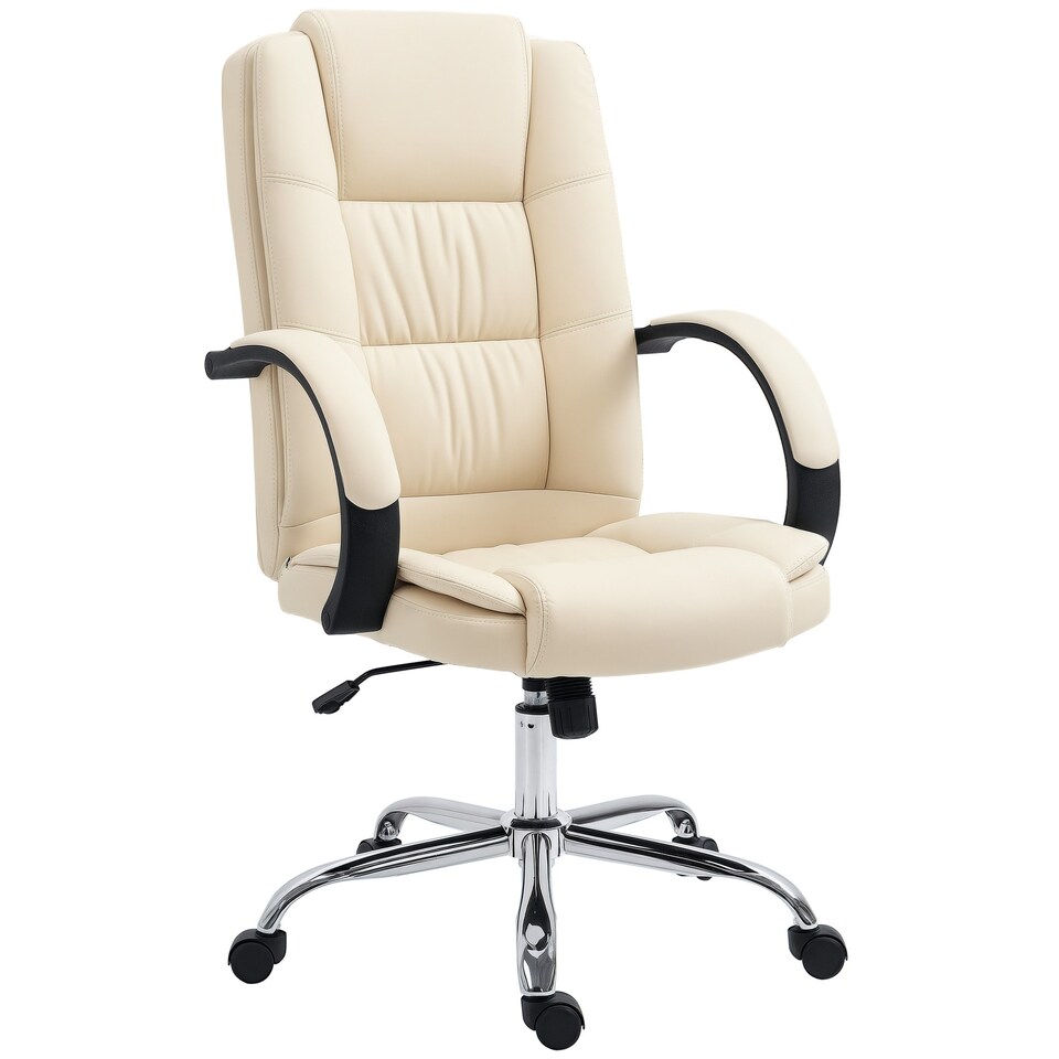 image 1 of Vinsetto Office Chair, PU Leather Desk Chair with 13cm Soft Padded Seat and Backrest, Swivel Chair with Adjustable Height and Rolling Wheels, Beige