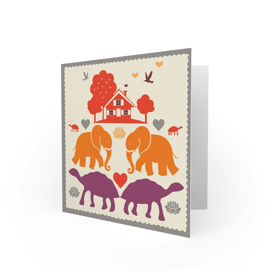 image 1 of Elephants Tortoise House Art Blank Just to Say Card