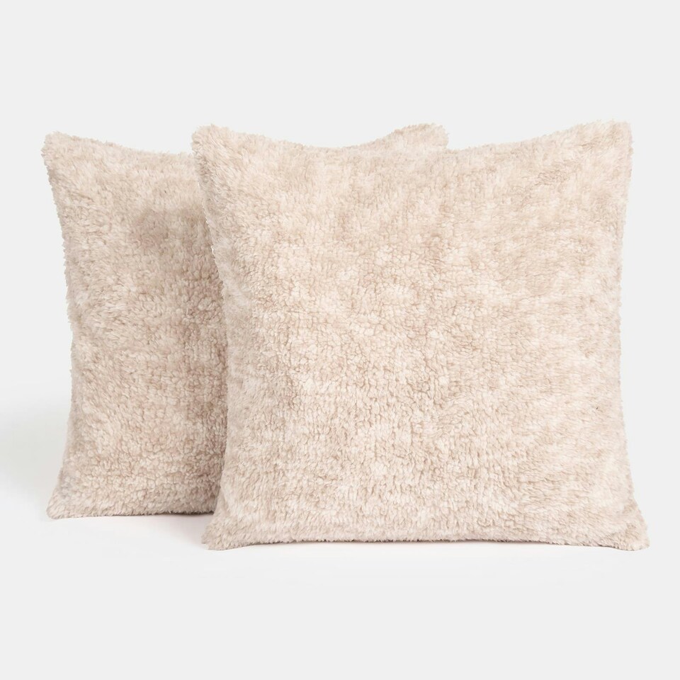 image 1 of OHS 2 x Teddy Marl Fleece Textured Cushion Covers, 45x45cm - Natural