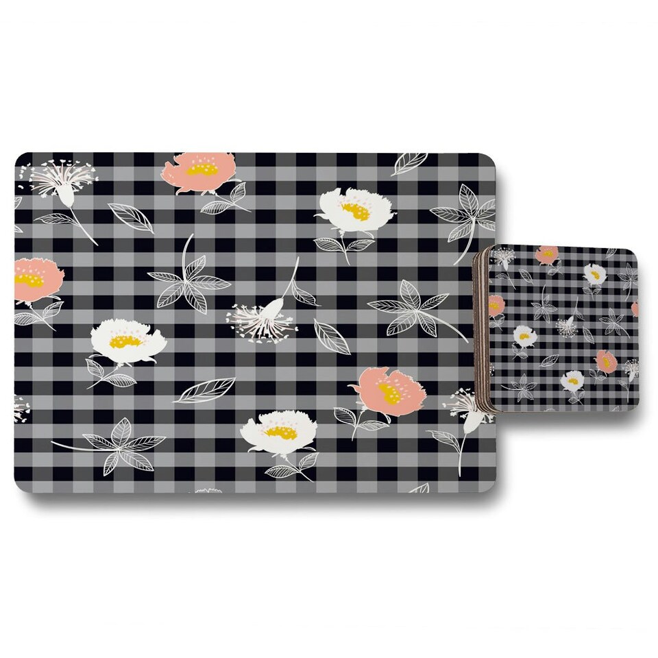 image 1 of blooming hand drawn orange and white flowers (Placemat & Coaster Set)