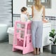 image 2 of HOMCOM Kids Step Stool, Adjustable Standing Platform, Toddler Kitchen Stool Pink