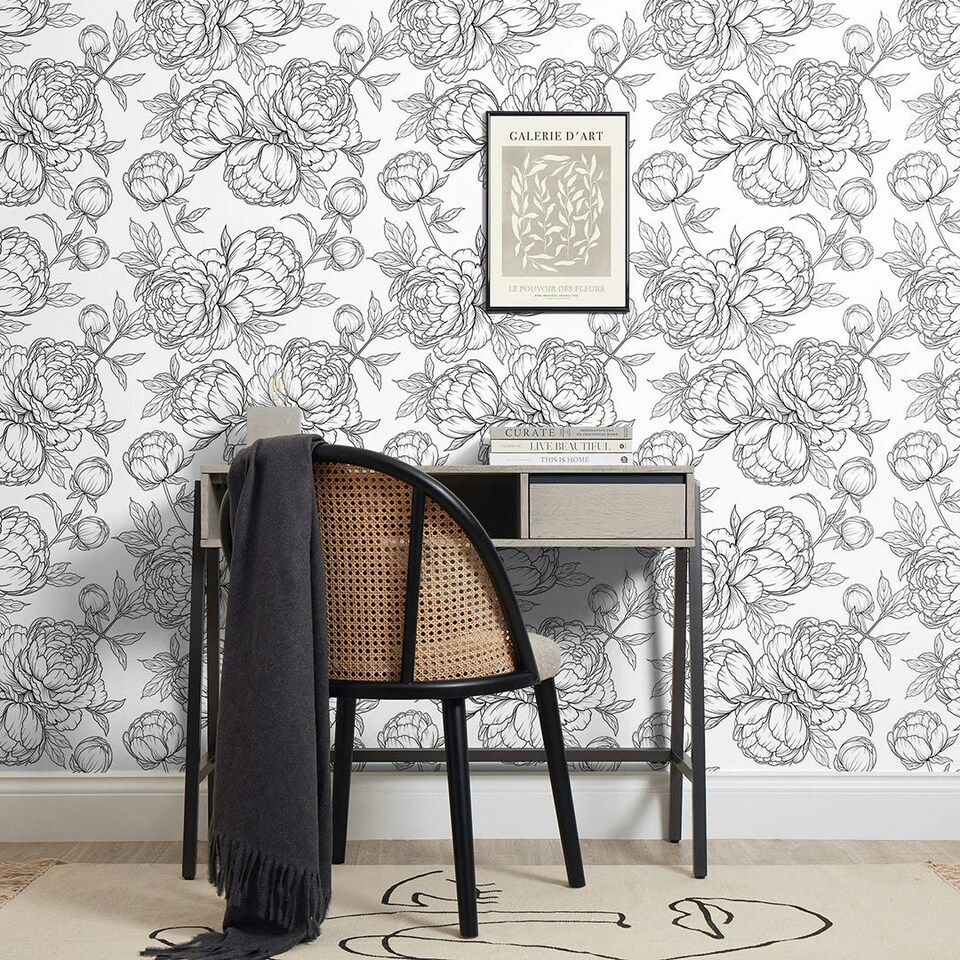 image 1 of Flora Wallpaper in Monochrome Multi