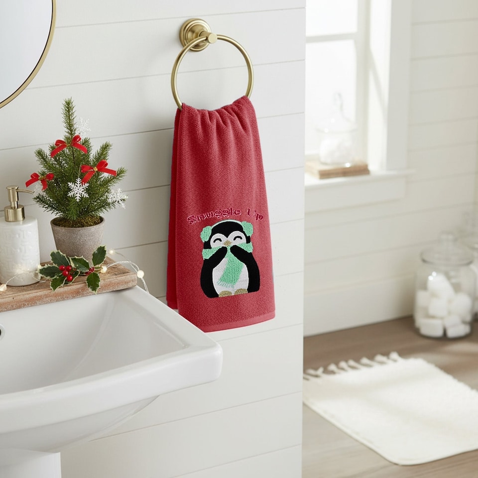 Velosso Penguins Snuggle 2 Pack Christmas Cotton Hand Towels