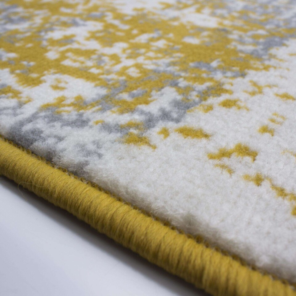 image 1 of KUKOON Yellow Ochre Grey Distressed Abstract Living Area Rug 240cm x 330cm