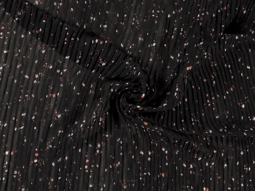 Black Pleated Chiffon Plisse Fabric for Dressmaking, 140cm / 55" Wide - per metre