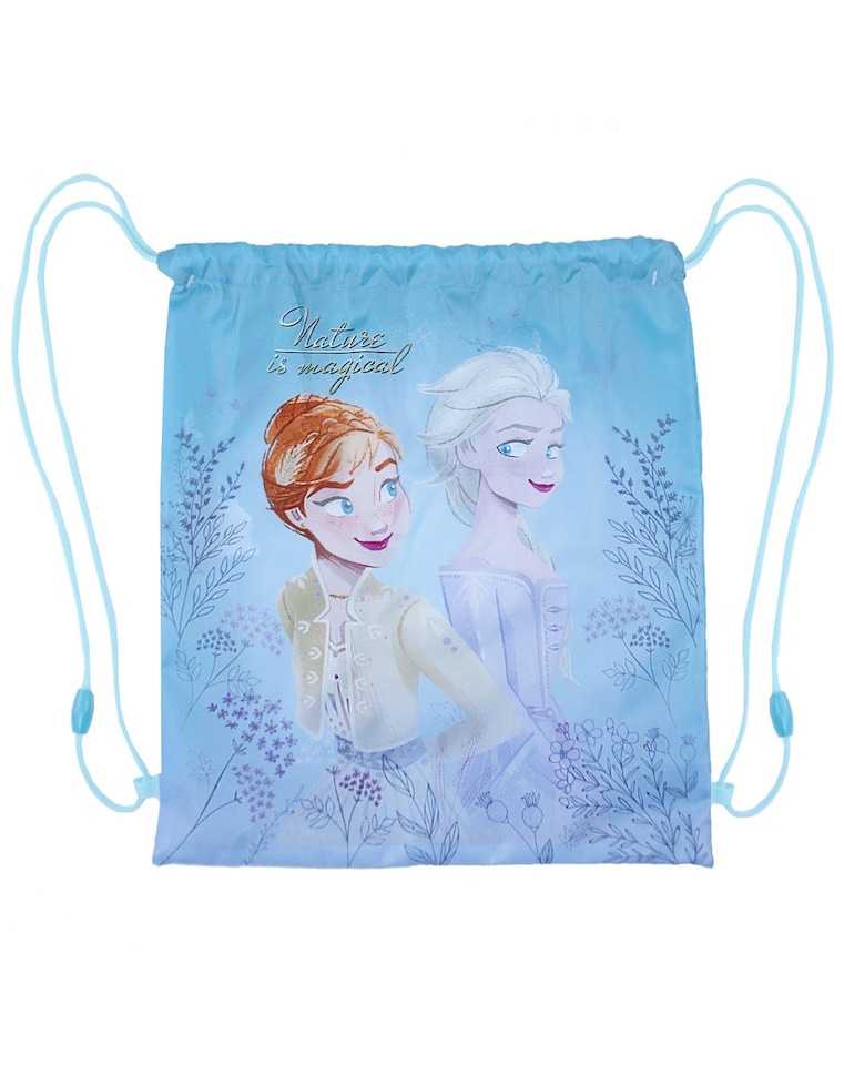 image 1 of Disney Frozen 2 Anna & Elsa Nature Is Magical Drawstring Girl's Bag | Blue | Blue