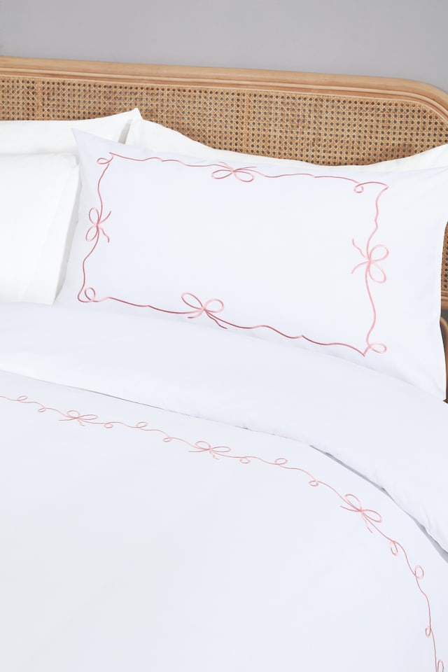 image 1 of Embroidered Bows Polycotton Duvet Cover Set with Pillowcase | Multi | Double
