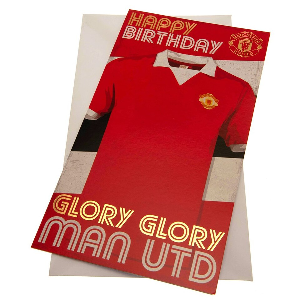 image 1 of Manchester United FC Retro Birthday Card - Red/Yellow - 22cm x 12cm