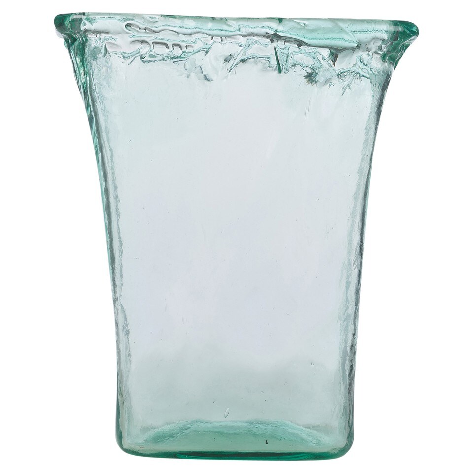 image 1 of Vintage Tall Vase Textured Glass Ribbed Rectangular Flower Holder Display 25cm