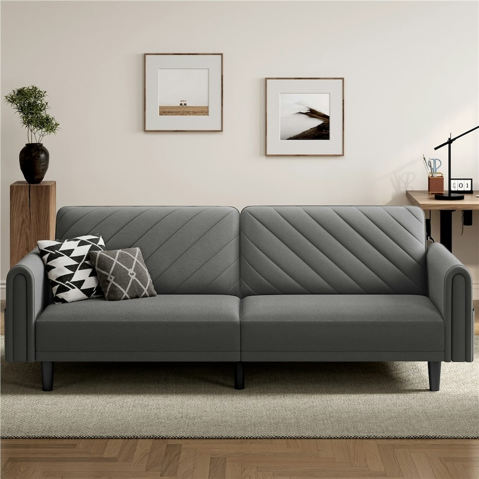 image 1 of Yaheetech Fabric 3-Seater Sofa Bed for Limited Space Grey | Dark Grey